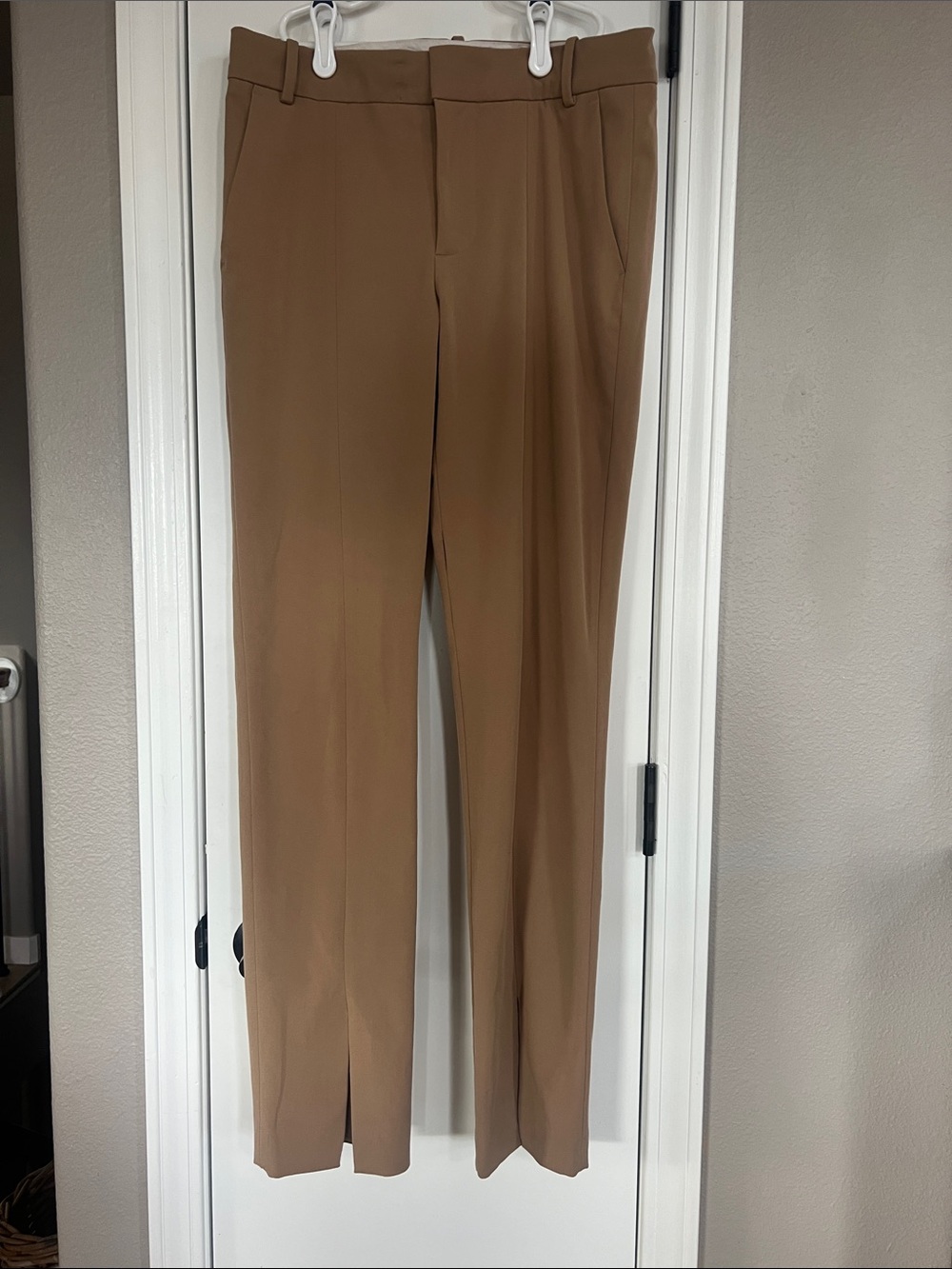 Zara Straight Trousers in Camel with Ankle Slits